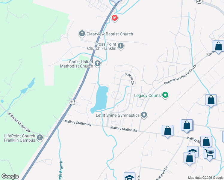 map of restaurants, bars, coffee shops, grocery stores, and more near 610 Elk Springs Court in Franklin