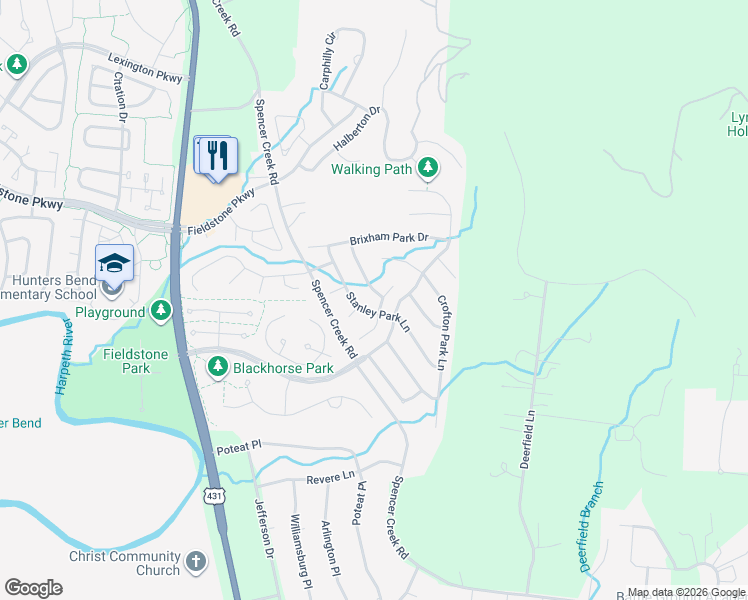map of restaurants, bars, coffee shops, grocery stores, and more near 252 Stanley Park Lane in Franklin