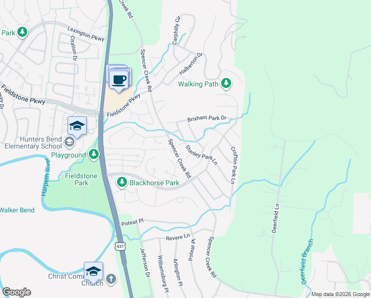 map of restaurants, bars, coffee shops, grocery stores, and more near 252 Stanley Park Lane in Franklin