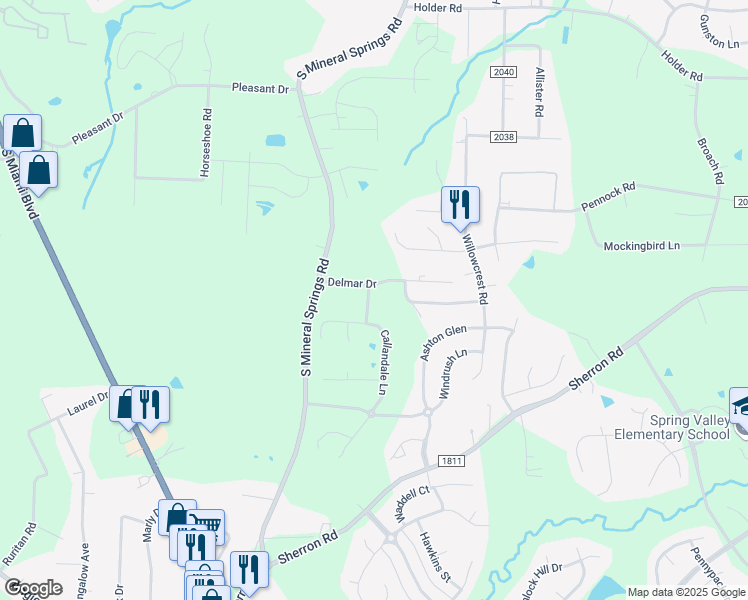 map of restaurants, bars, coffee shops, grocery stores, and more near 118 Longview Trail in Durham