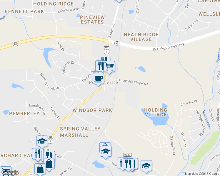 map of restaurants, bars, coffee shops, grocery stores, and more near 118 Liberty Street in Wake Forest