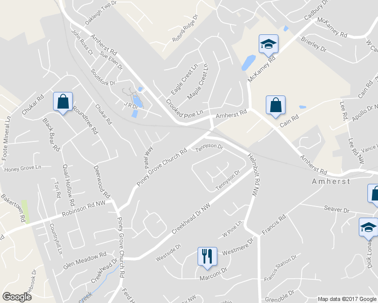 map of restaurants, bars, coffee shops, grocery stores, and more near 5601 Tennyson Drive in Knoxville