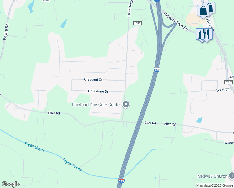 map of restaurants, bars, coffee shops, grocery stores, and more near Fieldstone Drive in Davidson County