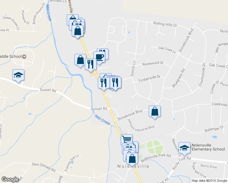 map of restaurants, bars, coffee shops, grocery stores, and more near 7240 Nolensville Road in Nolensville