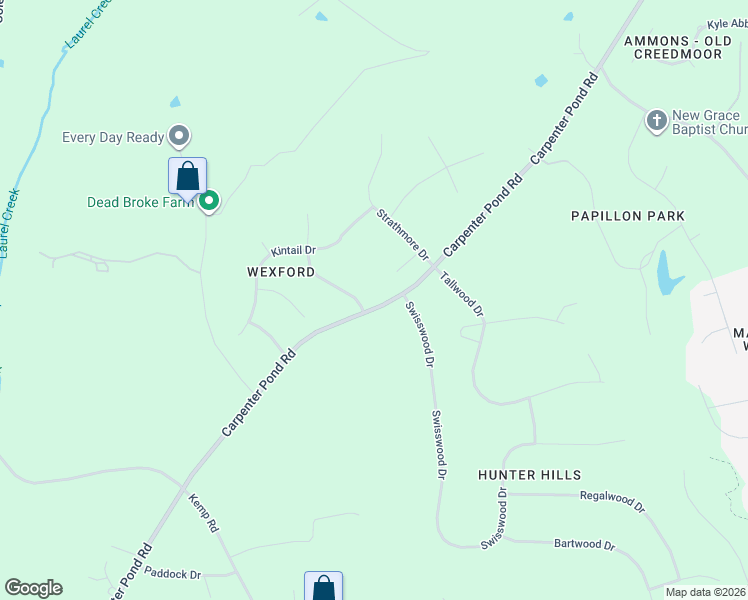 map of restaurants, bars, coffee shops, grocery stores, and more near 7119 Wexford Woods Trail in Raleigh