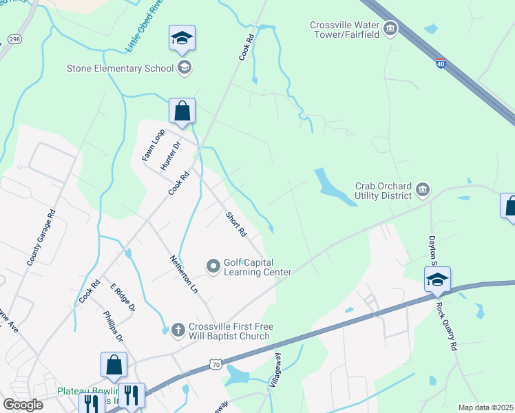 map of restaurants, bars, coffee shops, grocery stores, and more near 257 Hassler Ln in Crossville