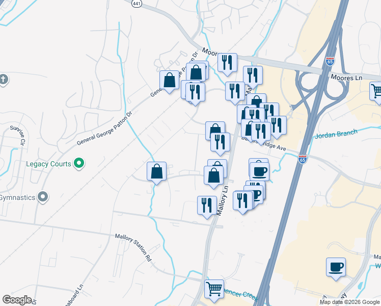 map of restaurants, bars, coffee shops, grocery stores, and more near 7104 Crossroads Boulevard in Brentwood