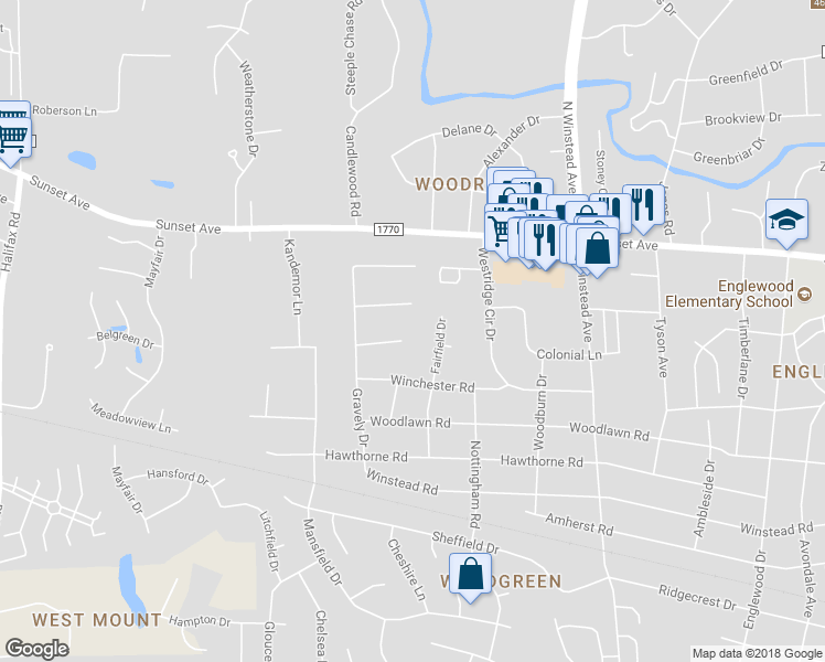 map of restaurants, bars, coffee shops, grocery stores, and more near 120 Newby Court in Rocky Mount