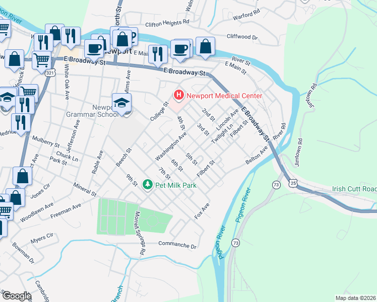 map of restaurants, bars, coffee shops, grocery stores, and more near 259 Lincoln Avenue in Newport