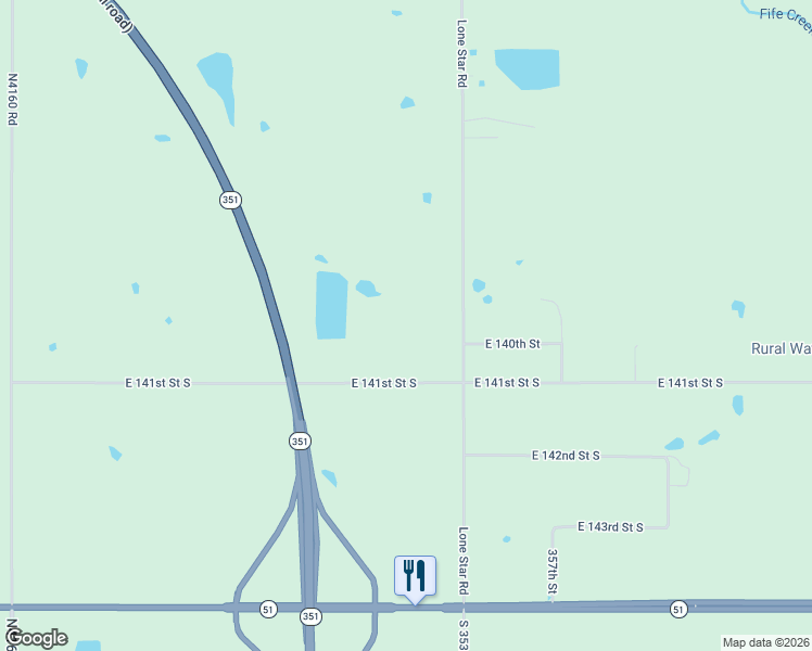 map of restaurants, bars, coffee shops, grocery stores, and more near 14062 South 353rd East Avenue in Coweta