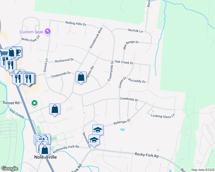 map of restaurants, bars, coffee shops, grocery stores, and more near 303 Honey Court in Nolensville