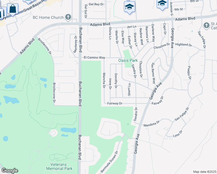 map of restaurants, bars, coffee shops, grocery stores, and more near 1534 Irene Drive in Boulder City