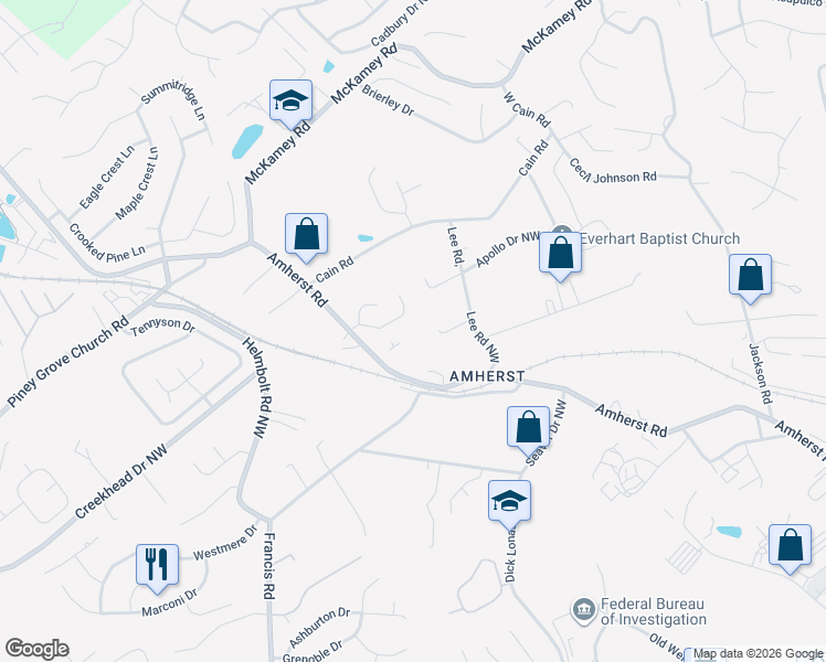 map of restaurants, bars, coffee shops, grocery stores, and more near 4321 Lee Road Northwest in Knoxville