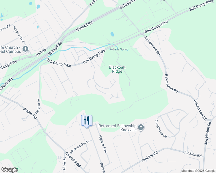 map of restaurants, bars, coffee shops, grocery stores, and more near 2001 Cawood Falls Lane in Knoxville