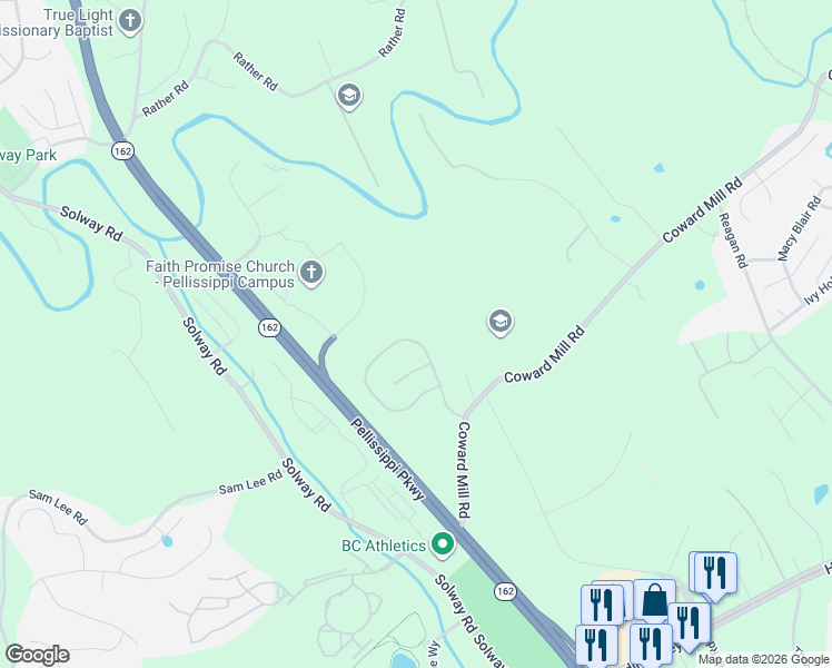 map of restaurants, bars, coffee shops, grocery stores, and more near 10607 Coward Mill Road in Knoxville