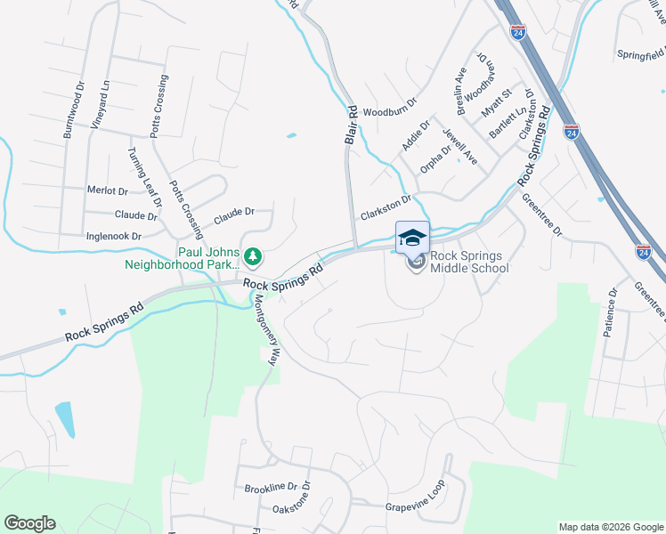map of restaurants, bars, coffee shops, grocery stores, and more near 2549 Rock Springs Road in Smyrna