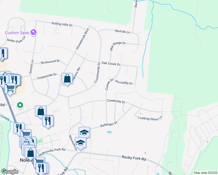 map of restaurants, bars, coffee shops, grocery stores, and more near 718 Cowan Drive in Nolensville