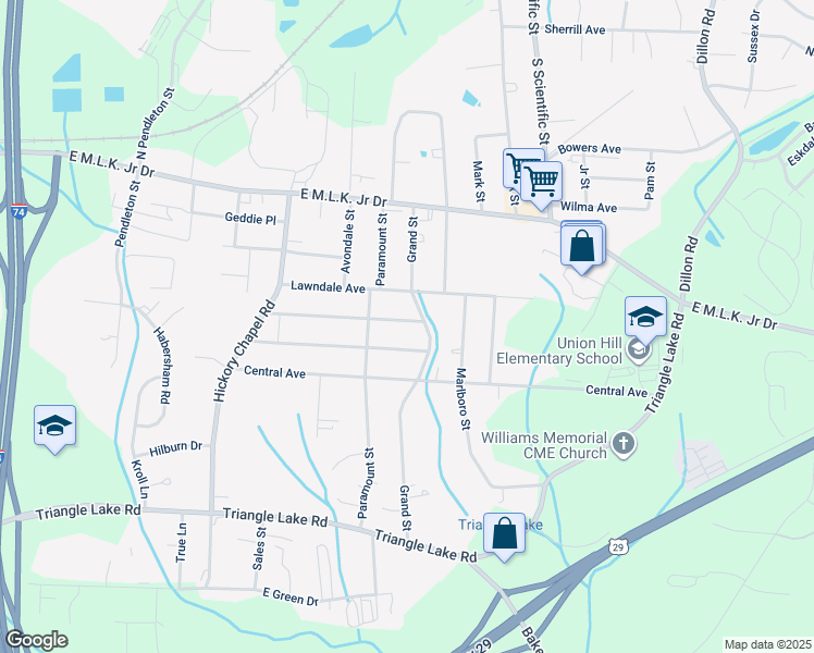 map of restaurants, bars, coffee shops, grocery stores, and more near 314 Friendly Avenue in High Point