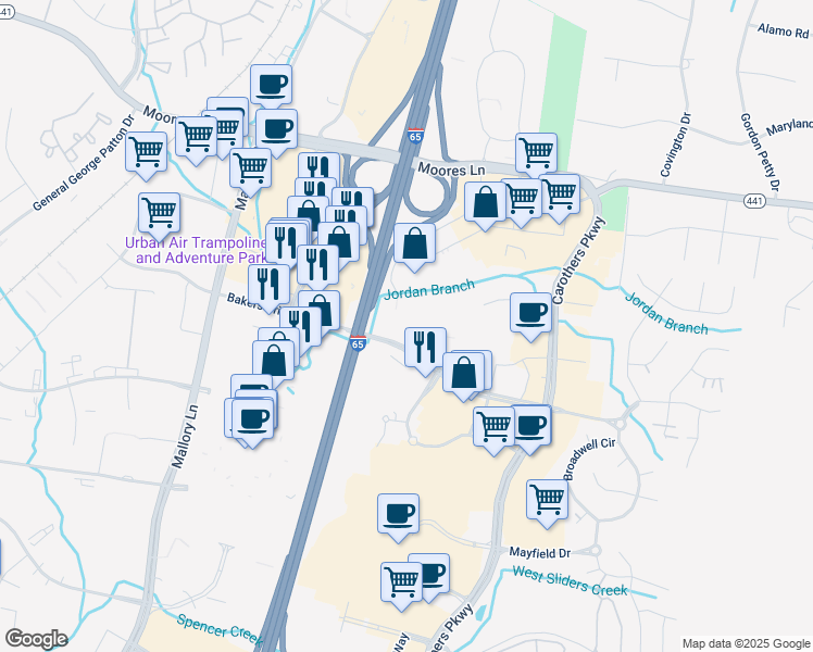 map of restaurants, bars, coffee shops, grocery stores, and more near 680 Bakers Bridge Avenue in Franklin