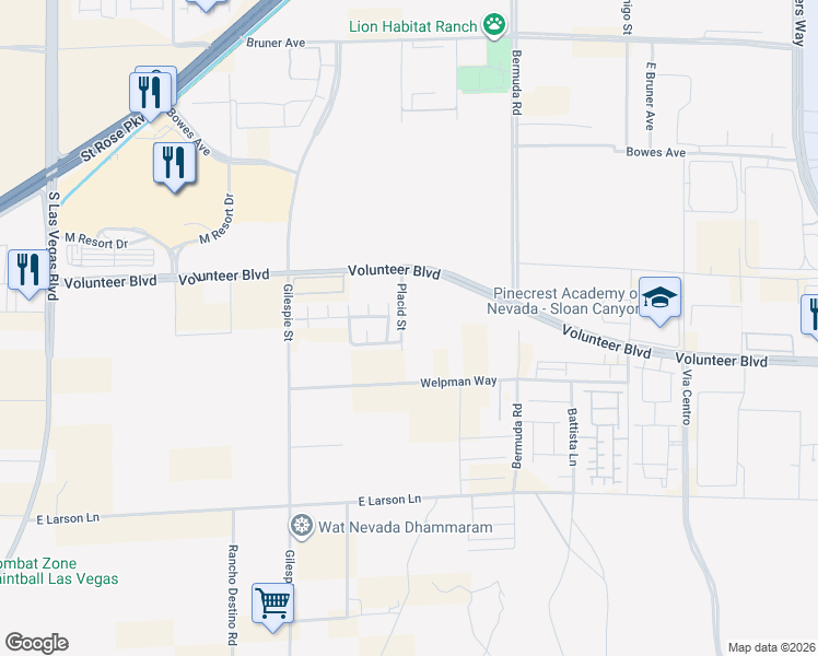 map of restaurants, bars, coffee shops, grocery stores, and more near 1860 Placid Street in Henderson