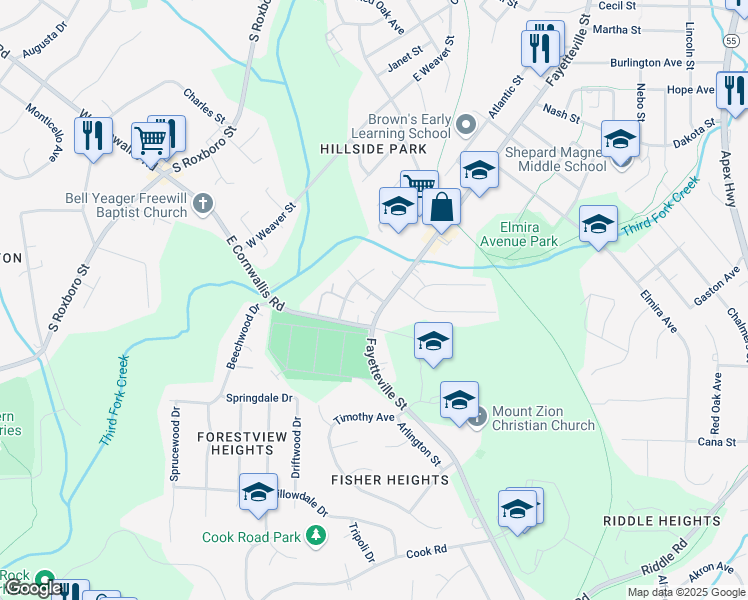 map of restaurants, bars, coffee shops, grocery stores, and more near 518 Mutual Drive in Durham