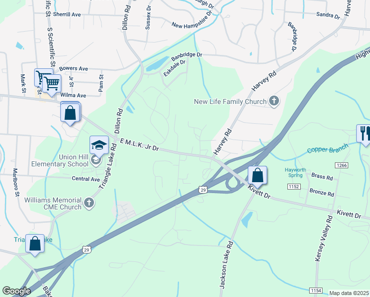map of restaurants, bars, coffee shops, grocery stores, and more near 3501 Kivett Drive in High Point