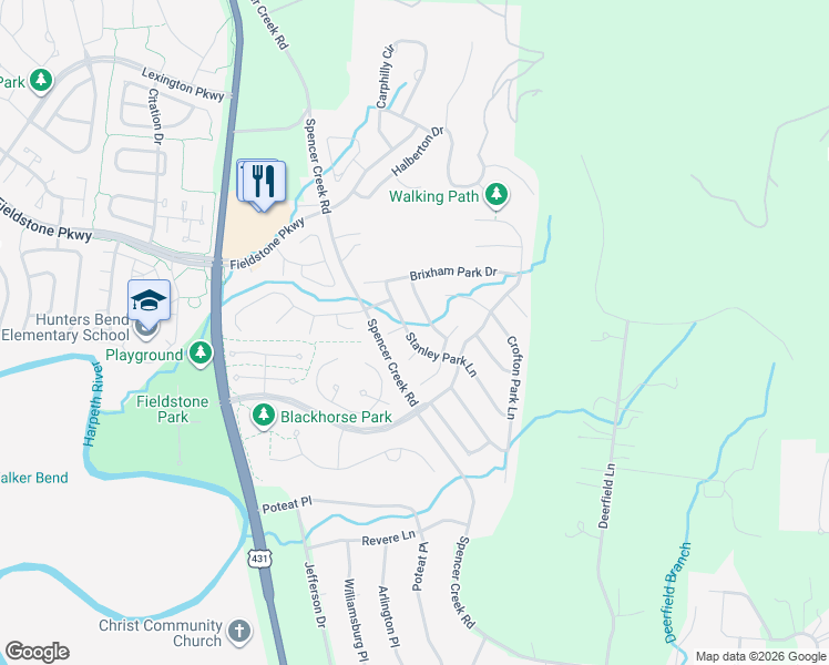 map of restaurants, bars, coffee shops, grocery stores, and more near 252 Stanley Park Lane in Franklin
