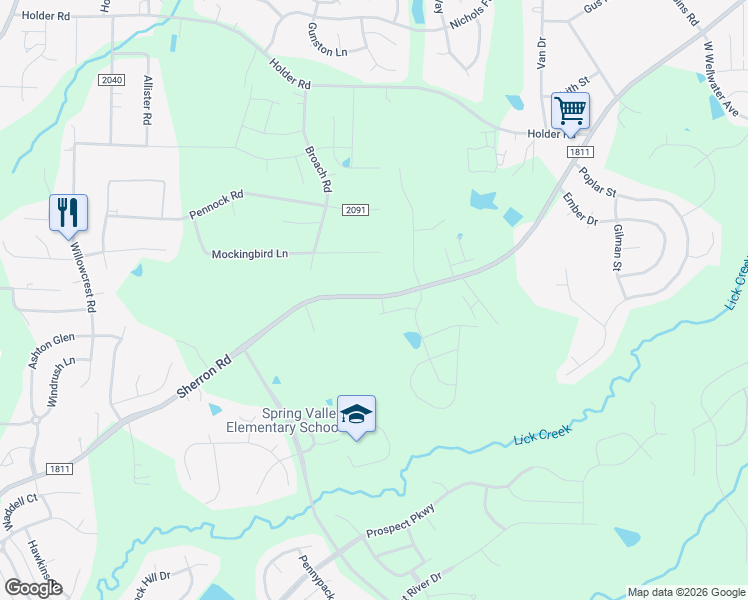 map of restaurants, bars, coffee shops, grocery stores, and more near 1107 Sherron Road in Durham