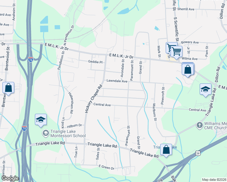 map of restaurants, bars, coffee shops, grocery stores, and more near 210 Friendly Avenue in High Point
