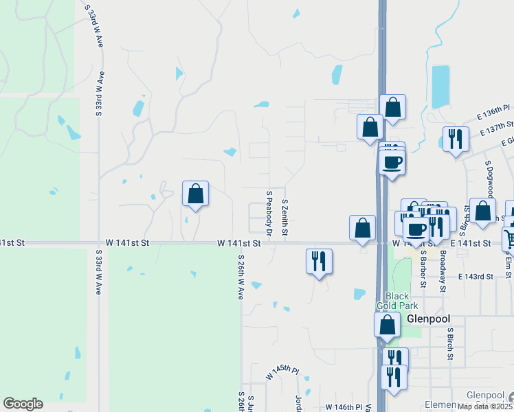 map of restaurants, bars, coffee shops, grocery stores, and more near 958 West 139th Place in Glenpool