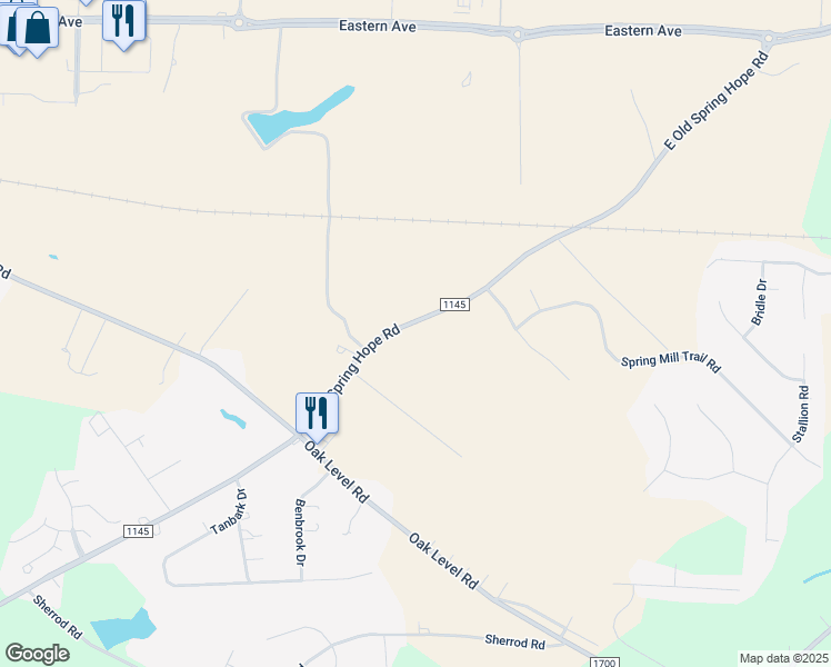 map of restaurants, bars, coffee shops, grocery stores, and more near 3523 East Old Spring Hope Road in Rocky Mount