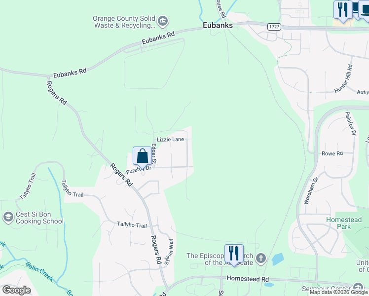 map of restaurants, bars, coffee shops, grocery stores, and more near 115 Phoenix Drive in Chapel Hill