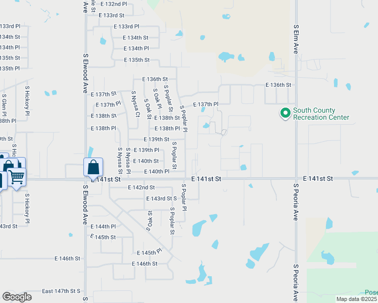 map of restaurants, bars, coffee shops, grocery stores, and more near 13969 South Poplar Place in Glenpool