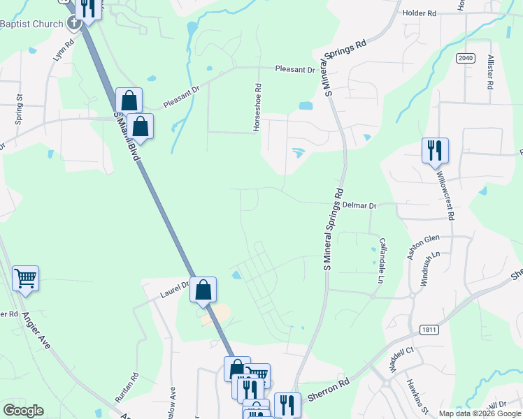 map of restaurants, bars, coffee shops, grocery stores, and more near 102 Beall Street in Durham