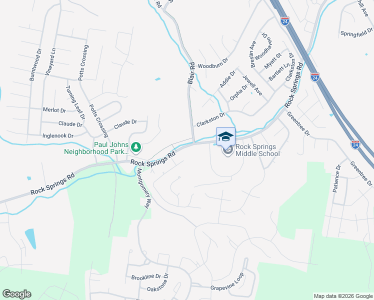 map of restaurants, bars, coffee shops, grocery stores, and more near 2549 Rock Springs Road in Smyrna