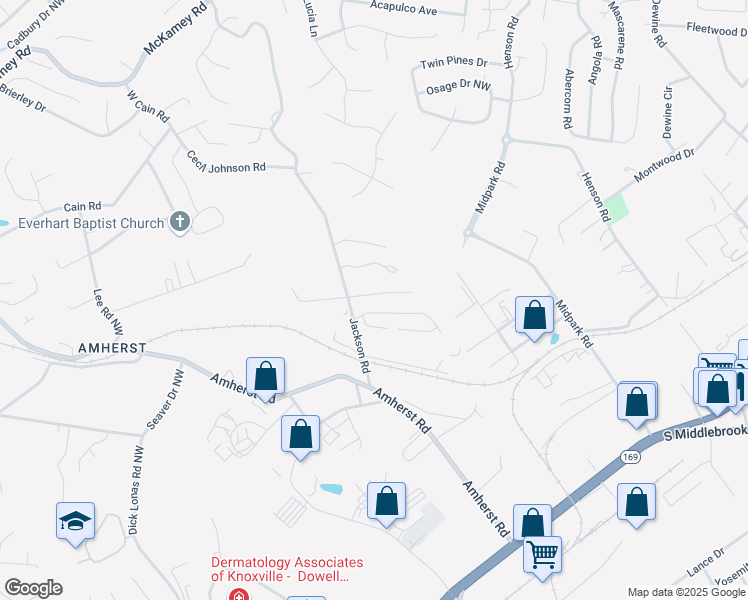 map of restaurants, bars, coffee shops, grocery stores, and more near 5828 Windtree Lane in Knoxville