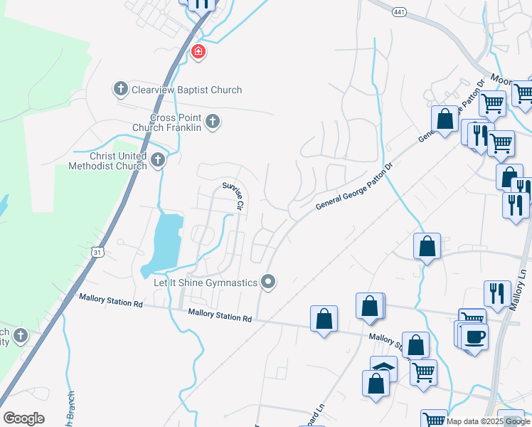 map of restaurants, bars, coffee shops, grocery stores, and more near 1534 Brentwood Pointe in Franklin