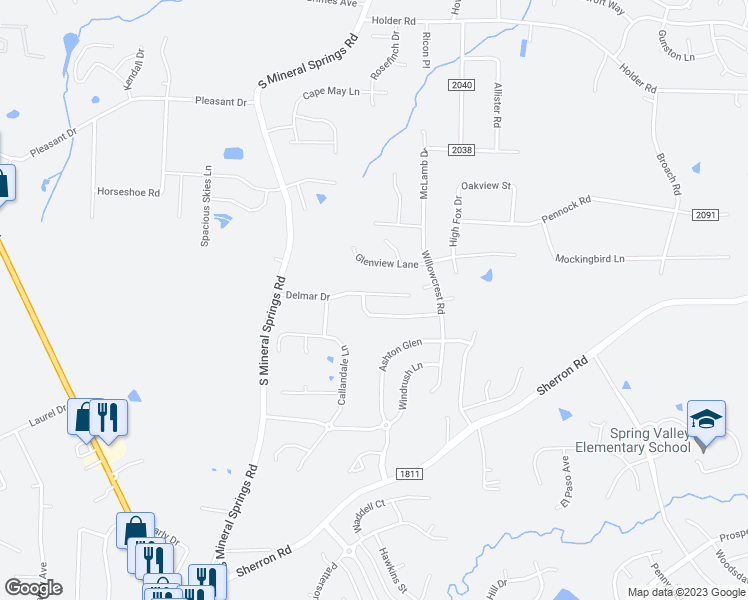 map of restaurants, bars, coffee shops, grocery stores, and more near 3704 Delmar Drive in Durham