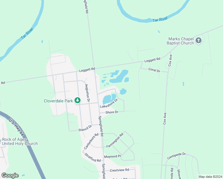 map of restaurants, bars, coffee shops, grocery stores, and more near 165 Lakeshore Drive in Rocky Mount