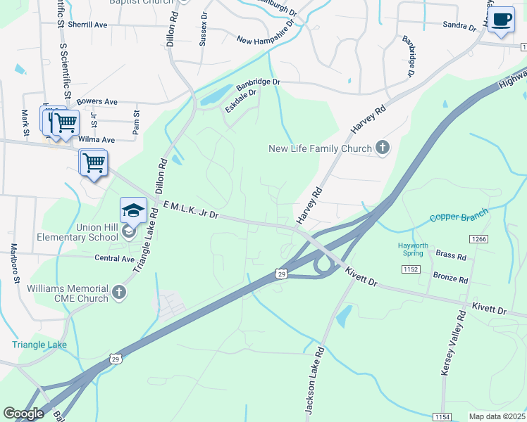 map of restaurants, bars, coffee shops, grocery stores, and more near 3501 Kivett Drive in Jamestown