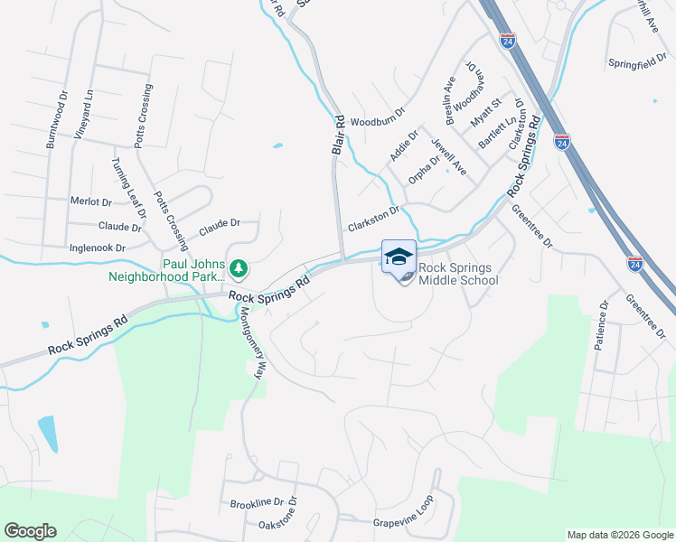 map of restaurants, bars, coffee shops, grocery stores, and more near 3543 Rock Springs Road in Smyrna