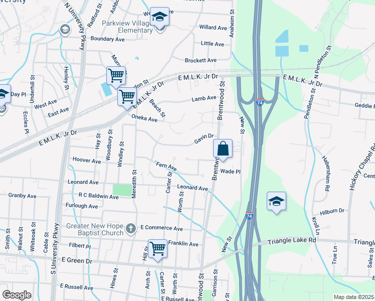 map of restaurants, bars, coffee shops, grocery stores, and more near 1722 Gavin Drive in High Point