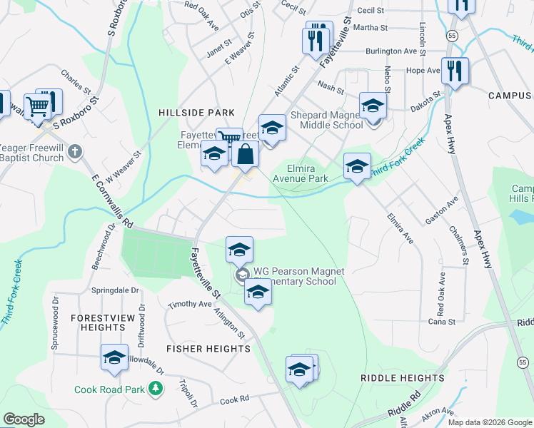map of restaurants, bars, coffee shops, grocery stores, and more near 605 Homeland Avenue in Durham