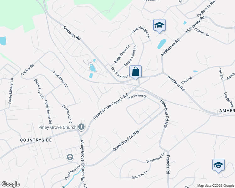 map of restaurants, bars, coffee shops, grocery stores, and more near 2315 Piney Grove Church Road in Knoxville