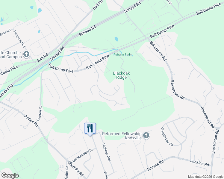 map of restaurants, bars, coffee shops, grocery stores, and more near 2001 Cawood Falls Lane in Knoxville