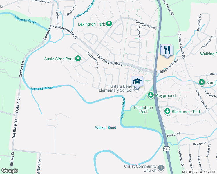 map of restaurants, bars, coffee shops, grocery stores, and more near 7002 Penbrook Drive in Franklin