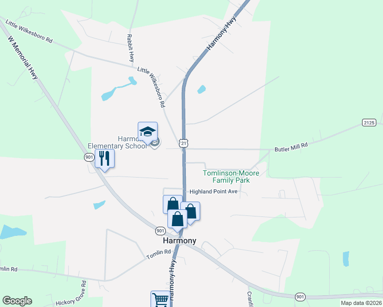 map of restaurants, bars, coffee shops, grocery stores, and more near 118 Tomlinson Avenue in Harmony