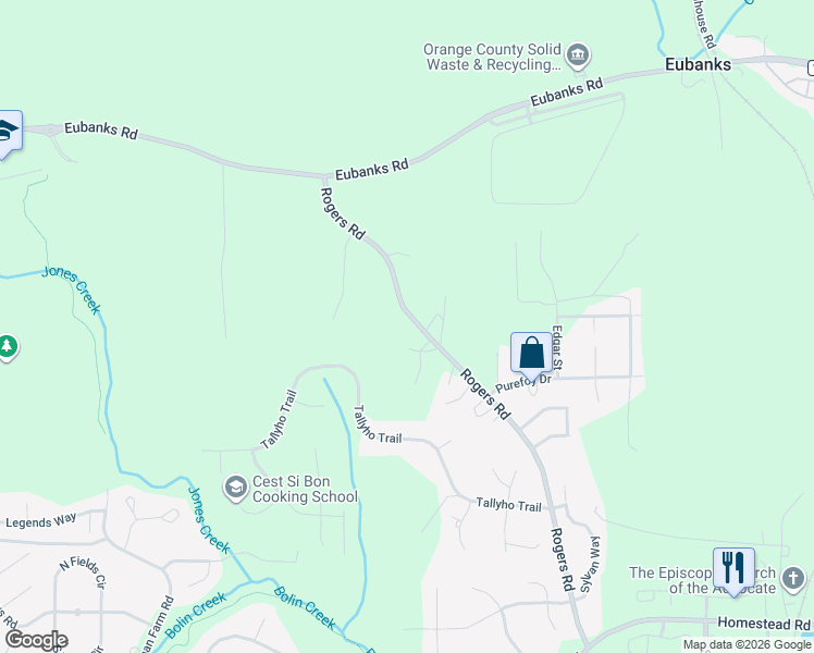 map of restaurants, bars, coffee shops, grocery stores, and more near 7803 Rogers Road in Chapel Hill