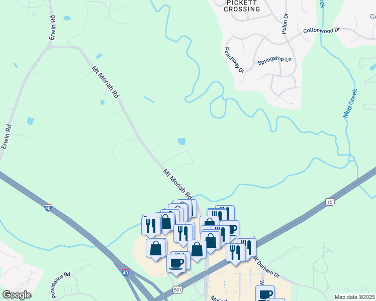 map of restaurants, bars, coffee shops, grocery stores, and more near 5546 Sunlight Drive in Durham