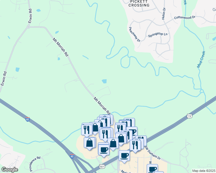 map of restaurants, bars, coffee shops, grocery stores, and more near 5530 Sunlight Dr in Durham